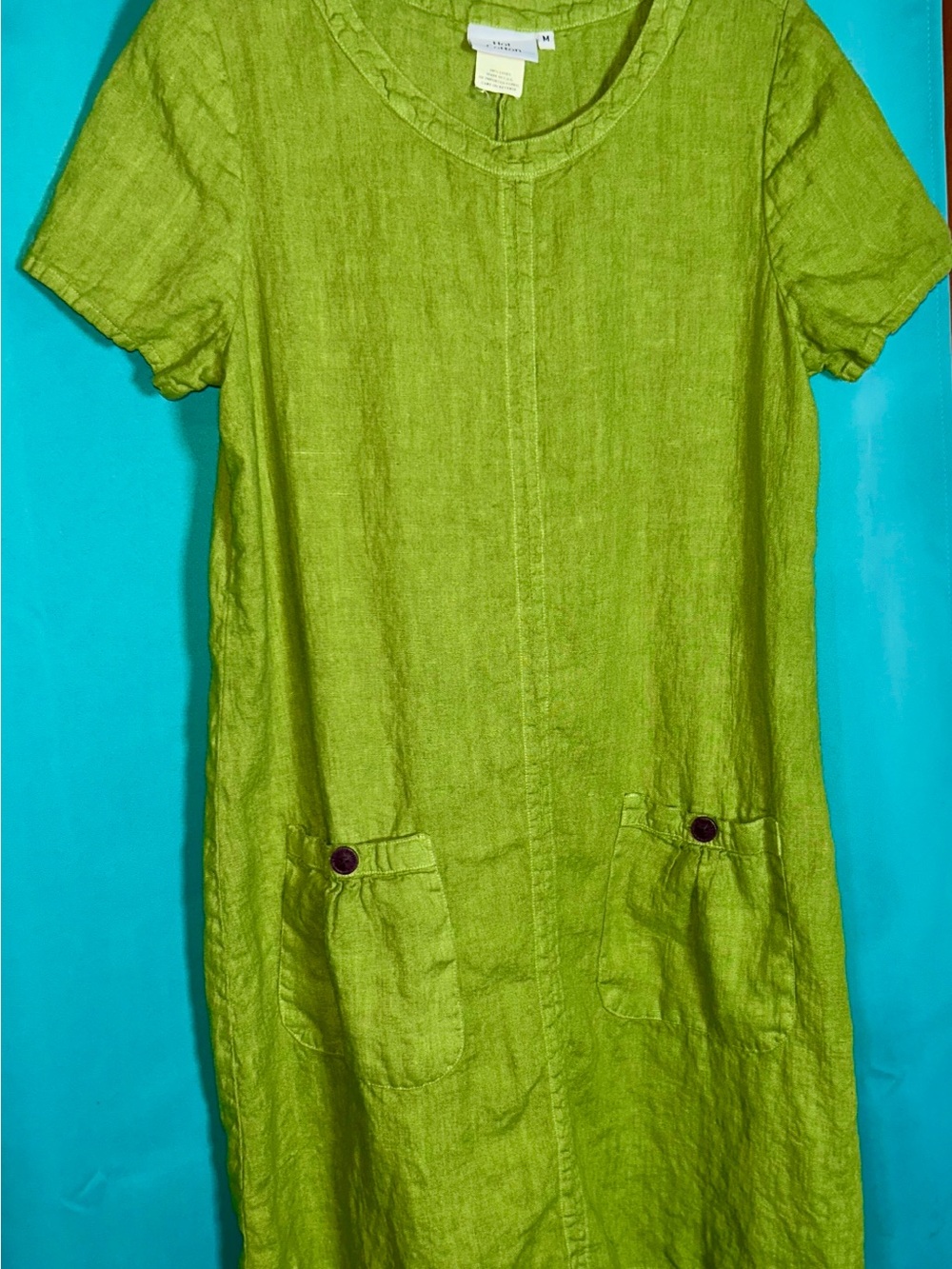 Hot Cotton Lime Green Short Sleeve Linen Shift Dress